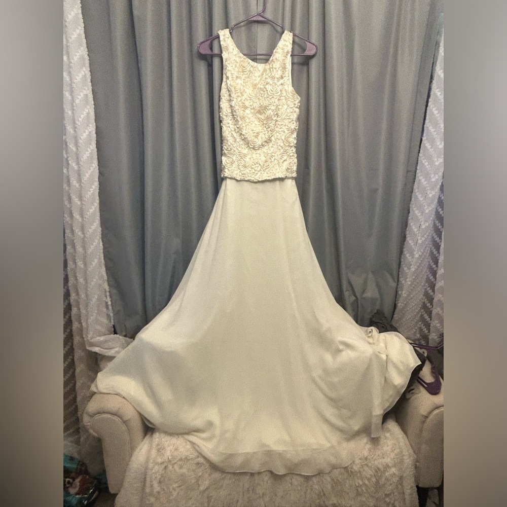 Make offer JS Collection Appliqué Halter  Ivory prom wedding dress prom  S 84